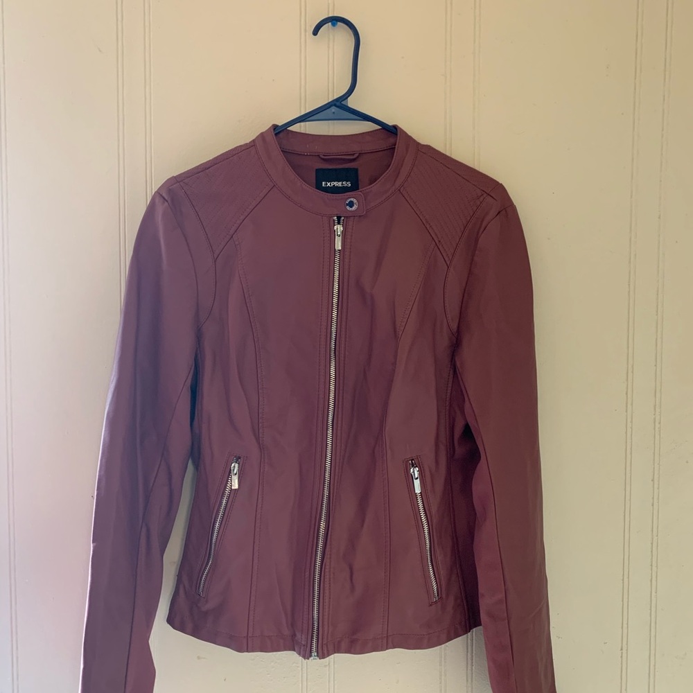 Women Faux Leather Biker Jacket. Used once. Express. Size L.